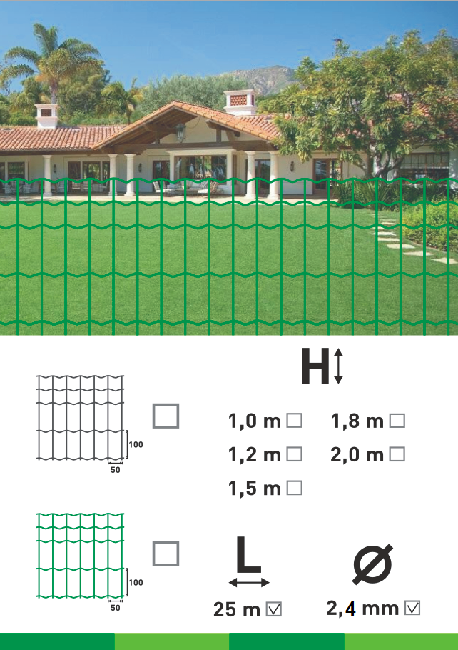 Rouleau Grillage Soudé Vert - Maille 100x50mm - Hauteur 1.80m
