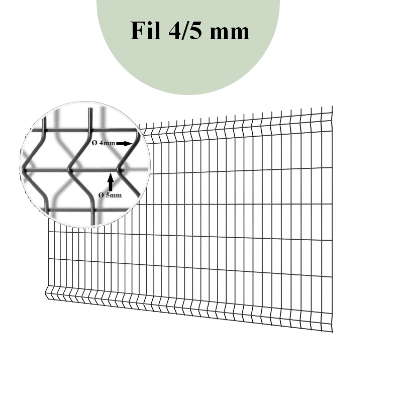 Panneau de clôture rigide en fil de 4/5 mm Vert ou Gris