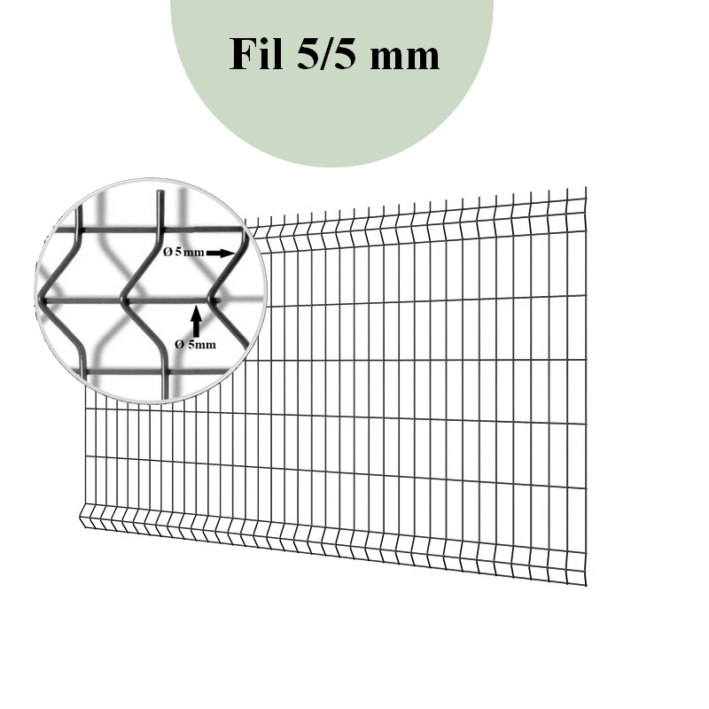 Panneau pour clôture rigide / Grillage de 2m00 de longueur avec fils  horizontaux de 5mm et mailles de 50mm 1m53 Gris (RAL 7016)