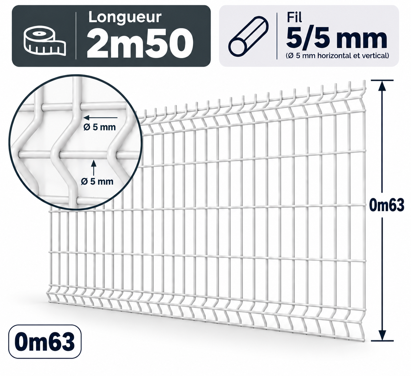 Grillage rigide 0m63 blanc