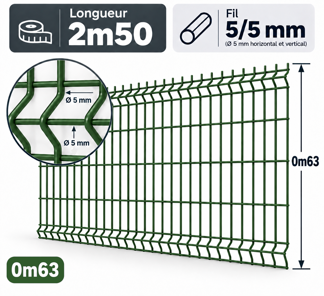 Grillage rigide 0m63 vert