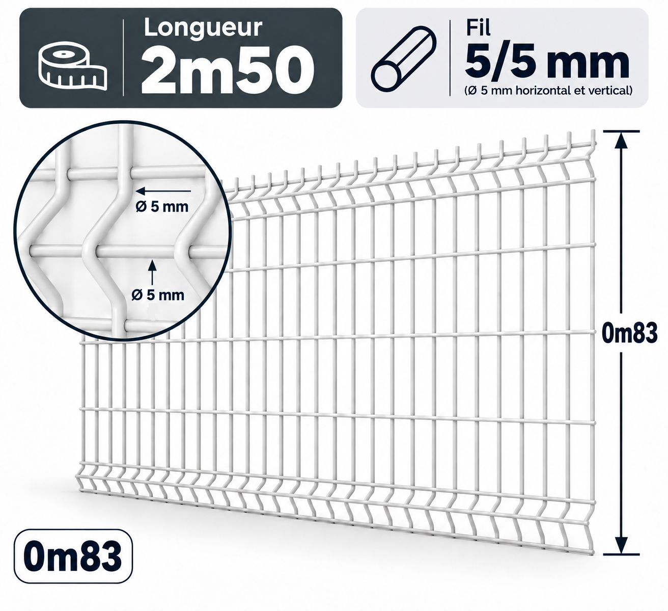 Grillage rigide 0m83 blanc