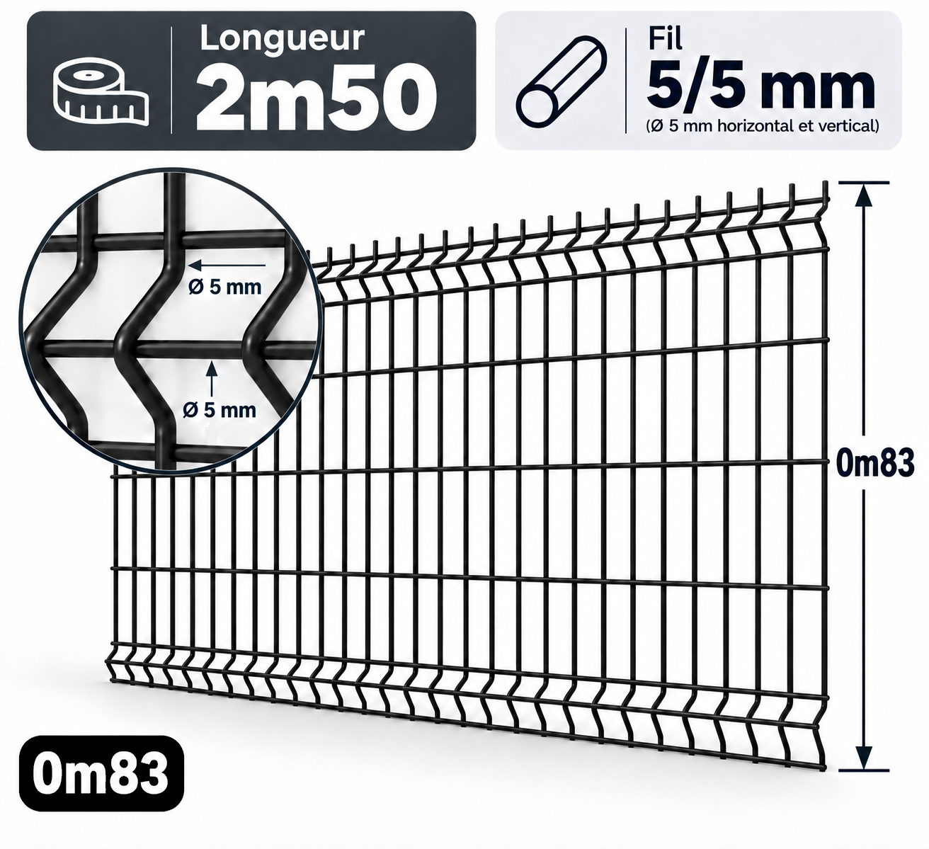 Grillage rigide 0m83 noir