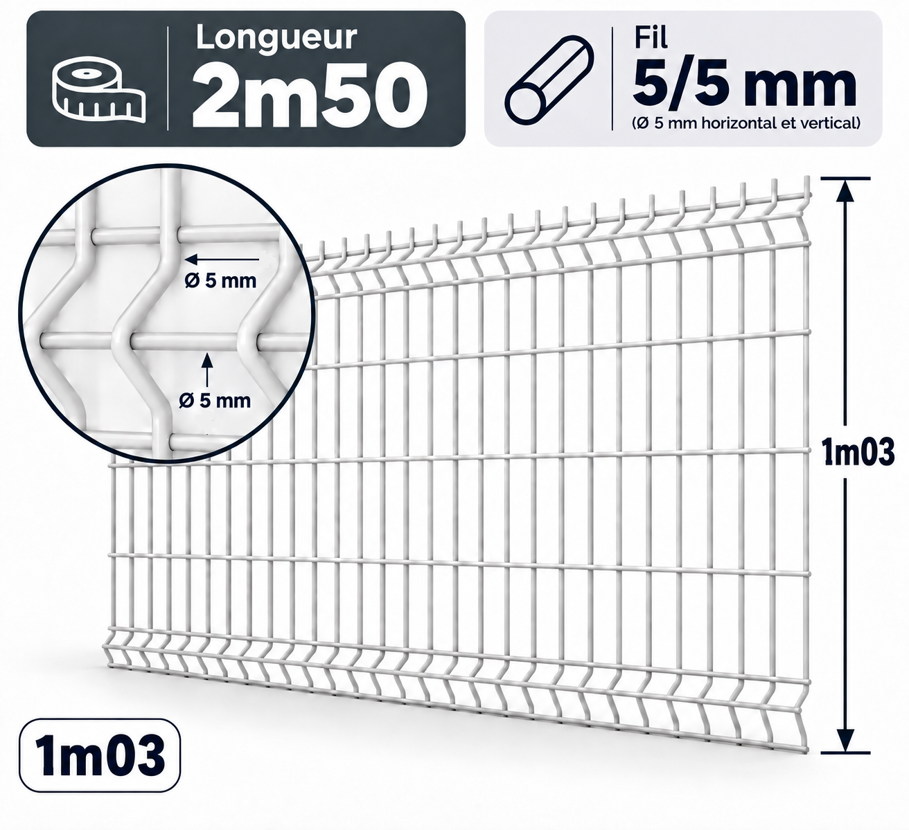 Grillage rigide 1m03 blanc
