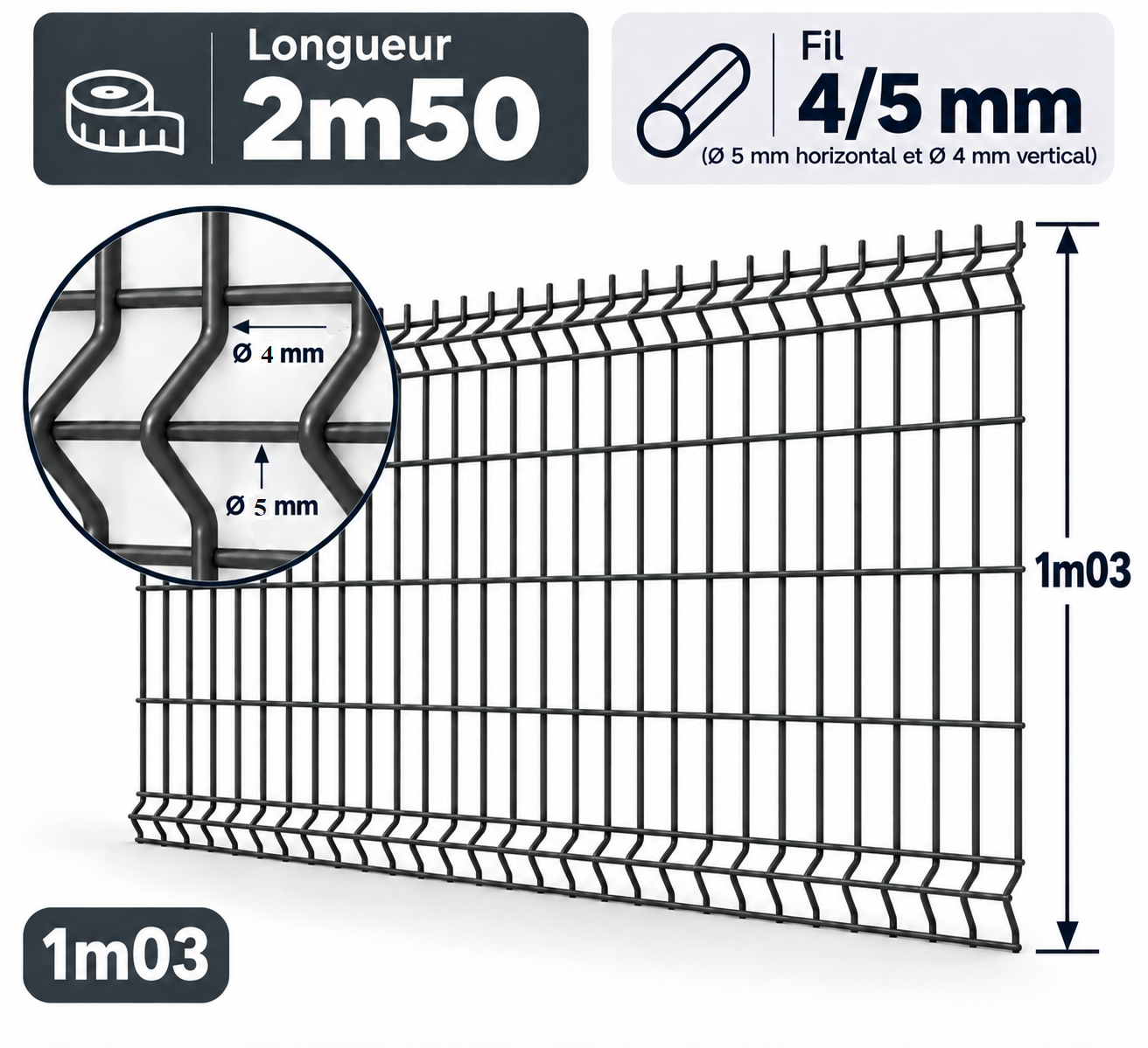 Grillage rigide 1m03 gris anthracite 4/5