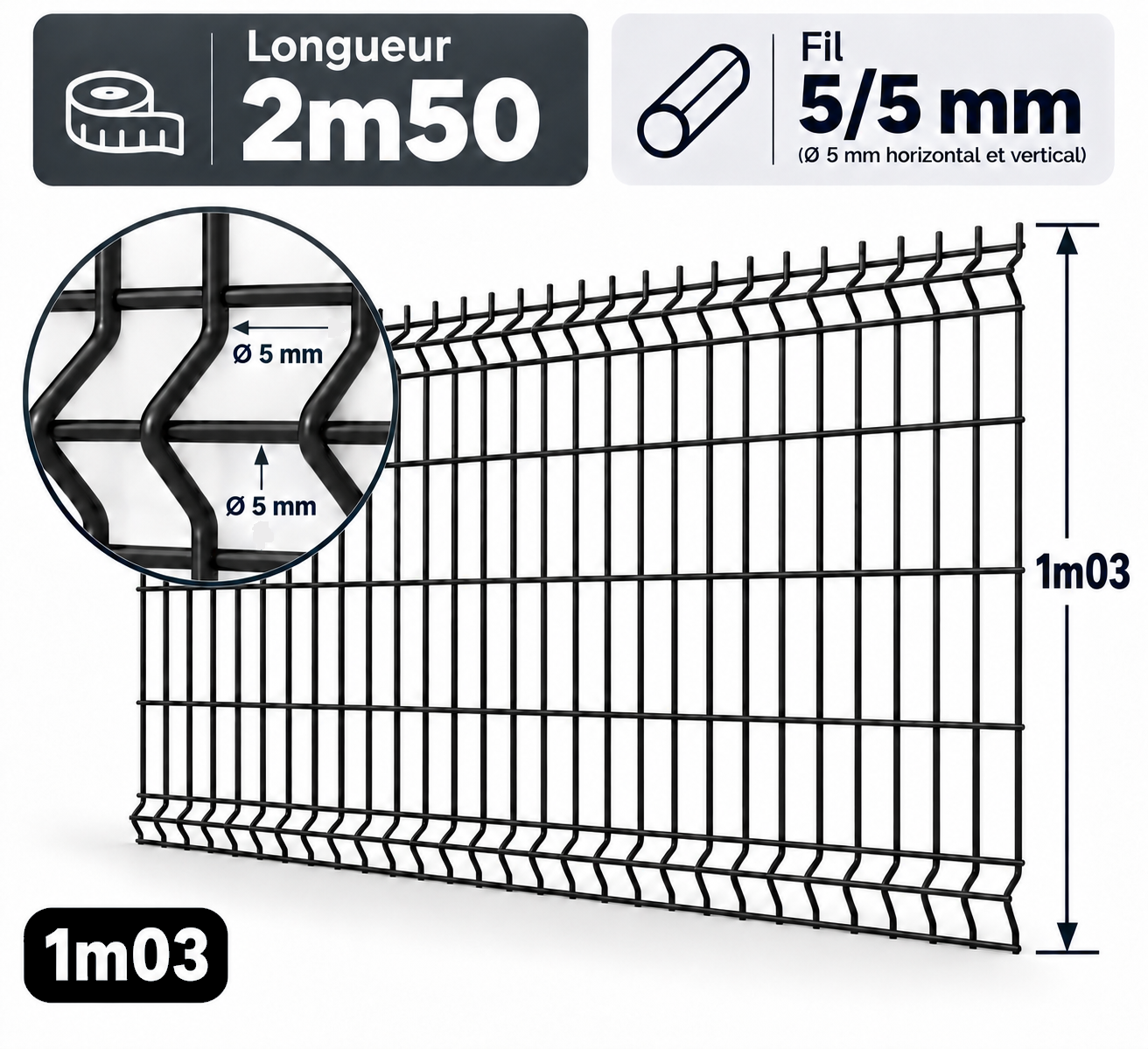 Grillage rigide 1m03 noir