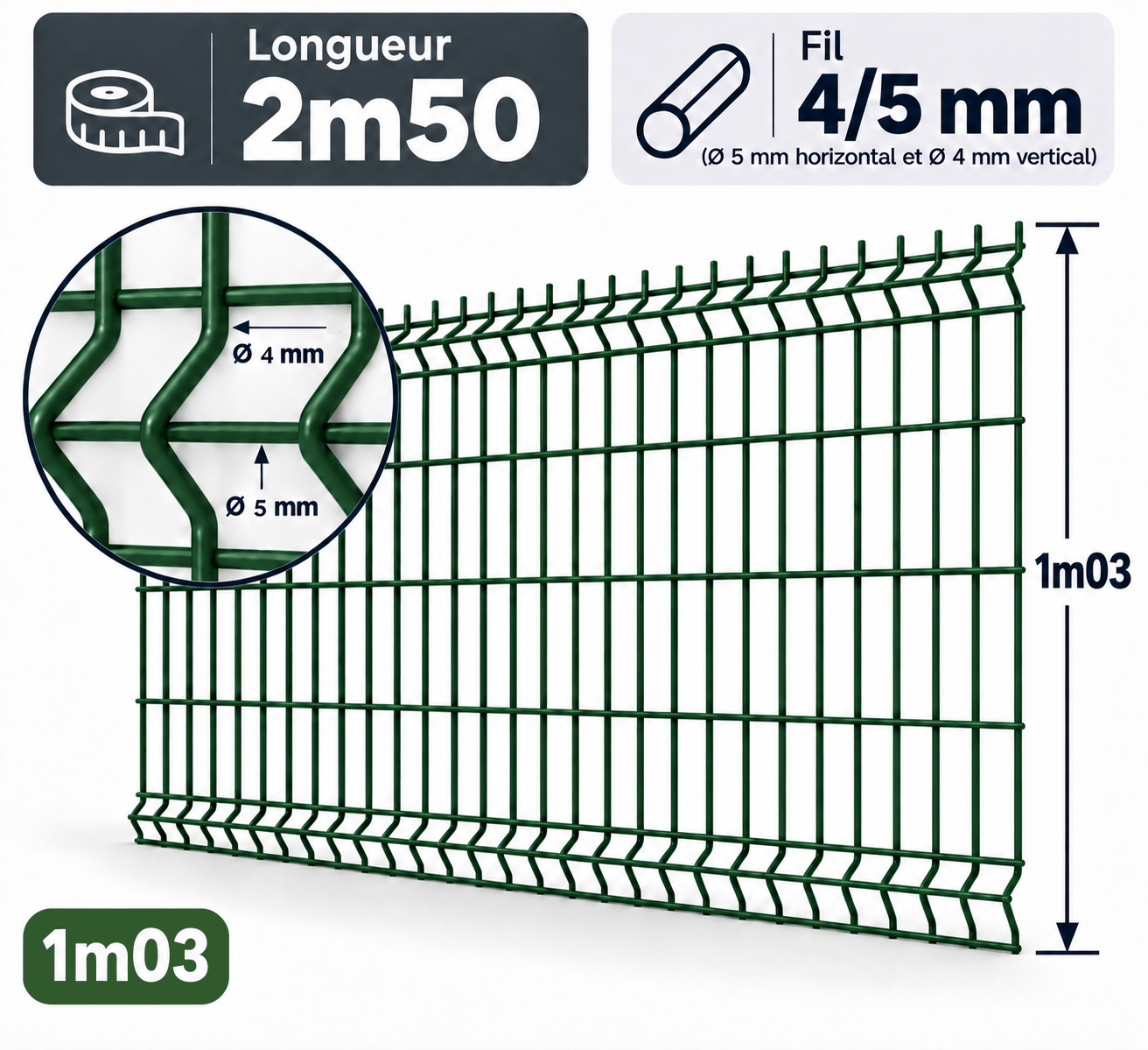 Grillage rigide 1m03 vert 4/5