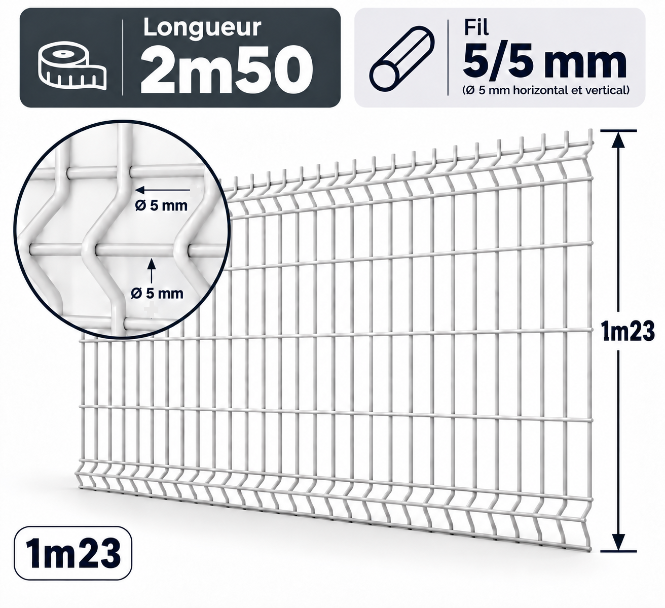 Grillage rigide 1m23 blanc