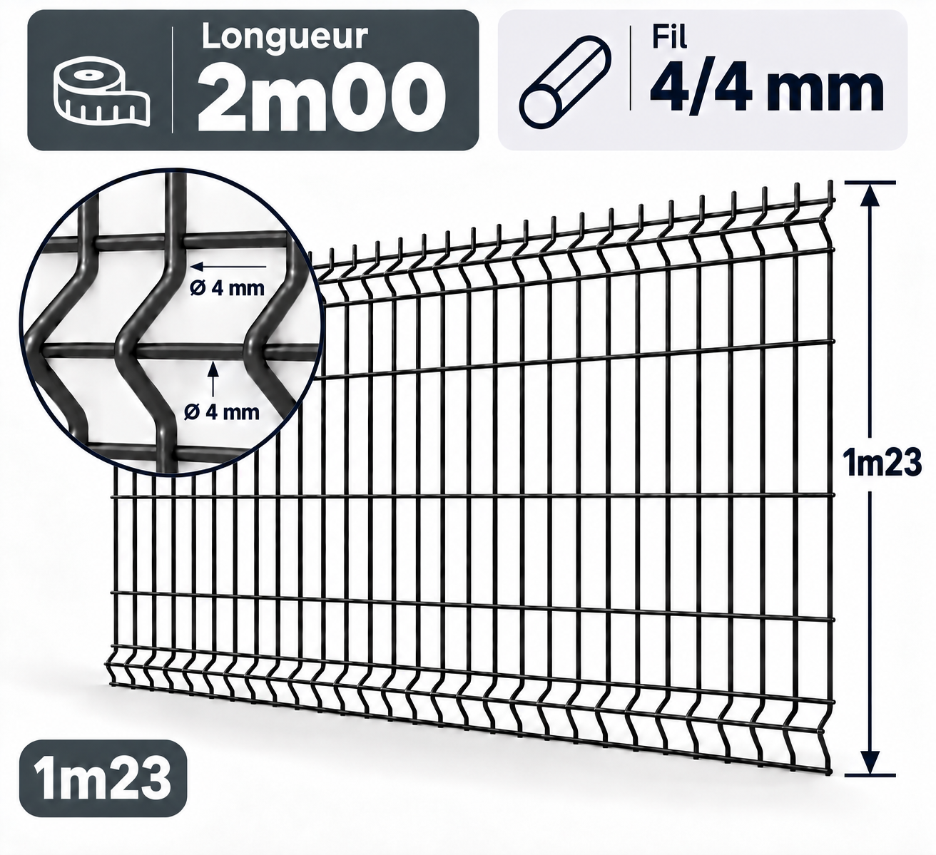 Grillage rigide 1m23 gris anthracite 4/4