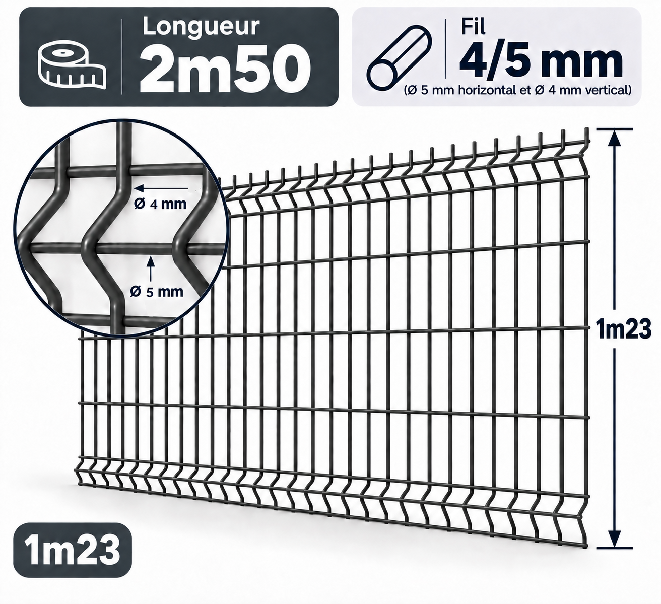 Grillage rigide 1m23 gris anthracite 4/5