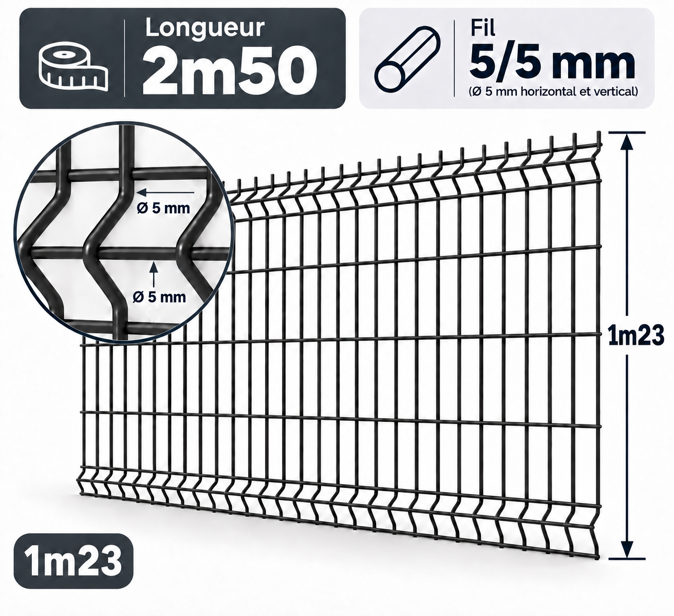 Grillage rigide 1m23 gris anthracite