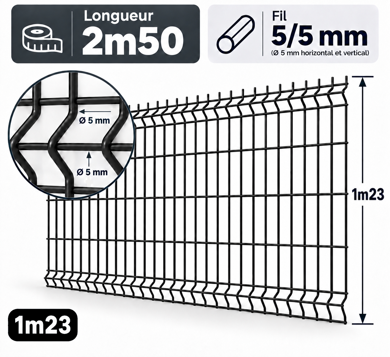 Grillage rigide 1m23 noir