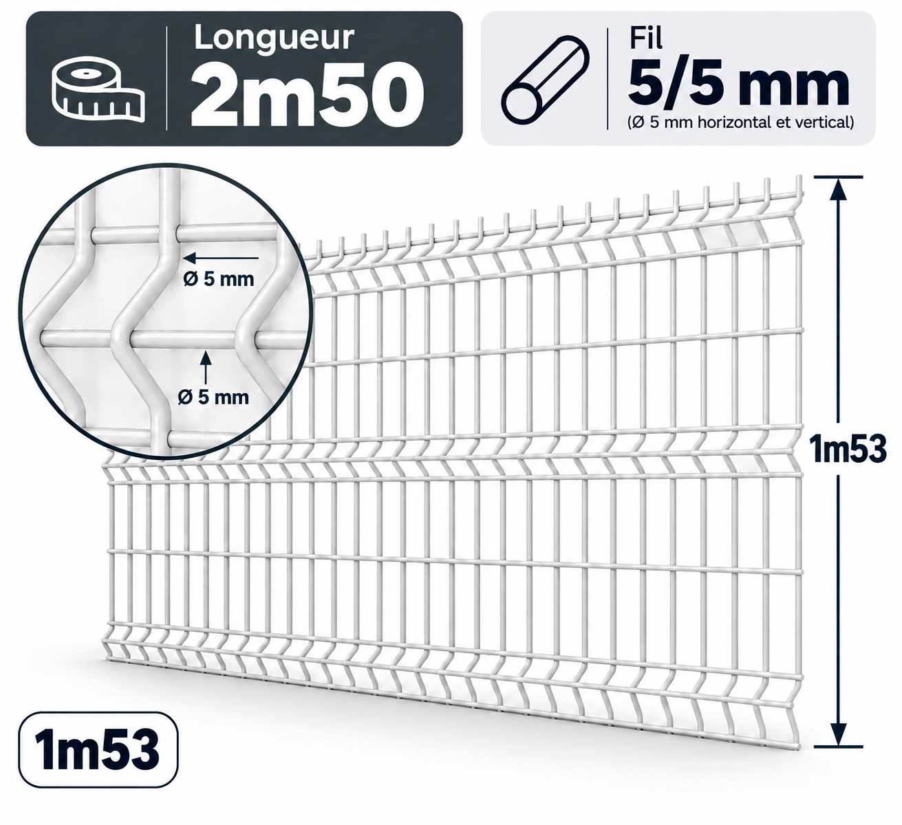 Grillage rigide 1m53 blanc