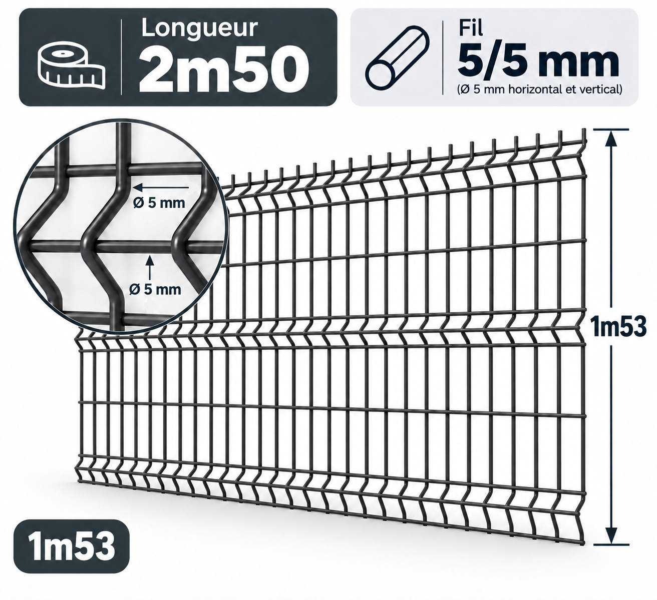 Grillage rigide 1m53 gris anthracite