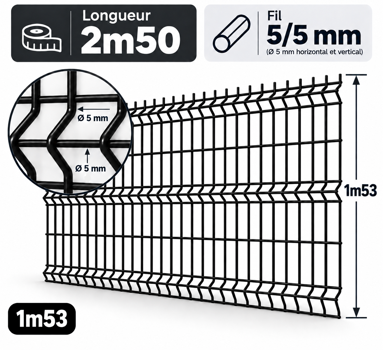 Grillage rigide 1m53 noir