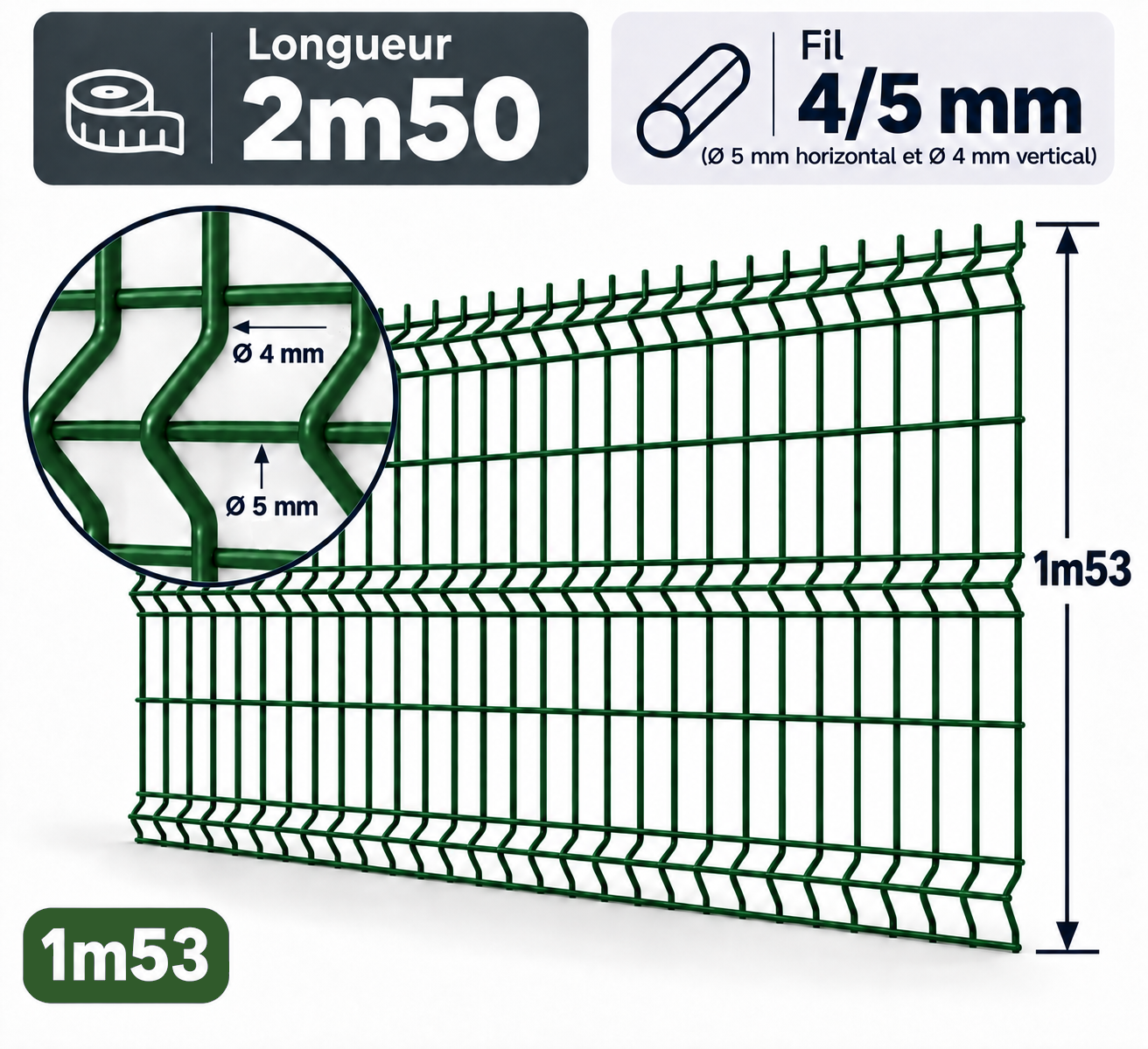Grillage rigide 1m53 vert 4/5