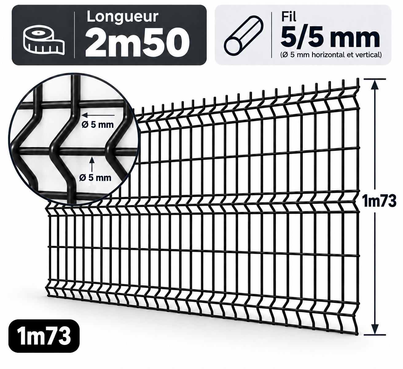Grillage rigide 1m73 noir
