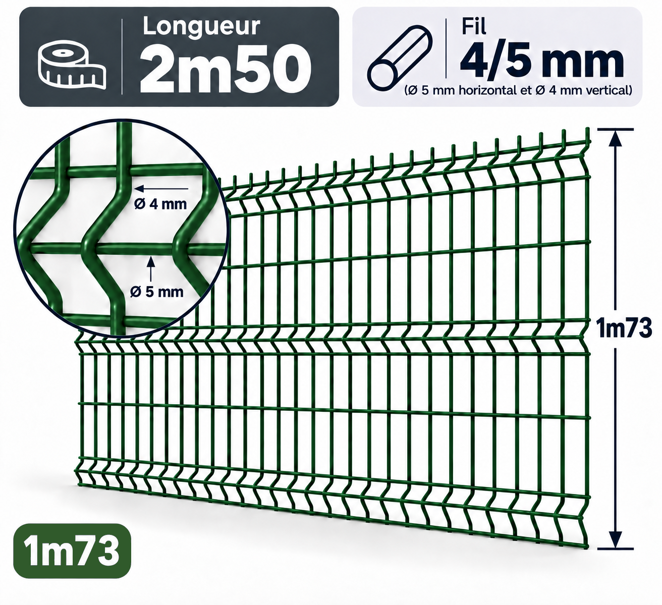 Grillage rigide 1m73 vert 4/5