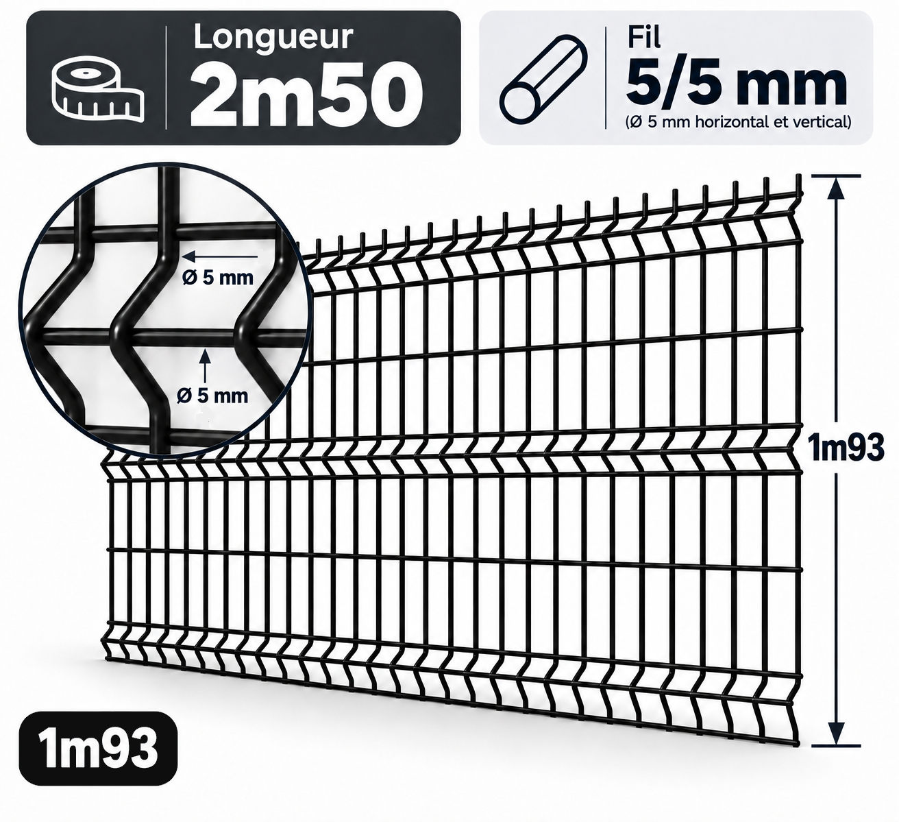 Grillage rigide 1m93 noir